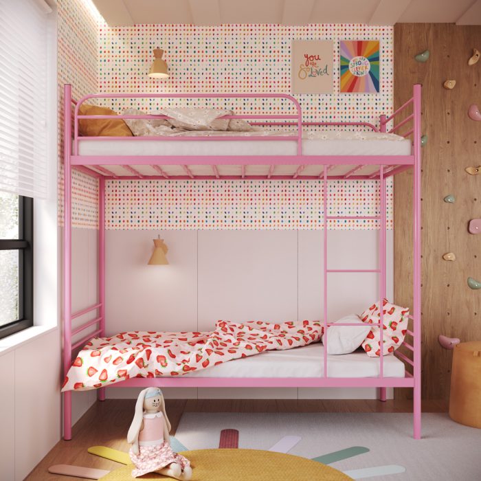 Beliche Solteiro em Ferro James Rosa bebe - Imagem 1