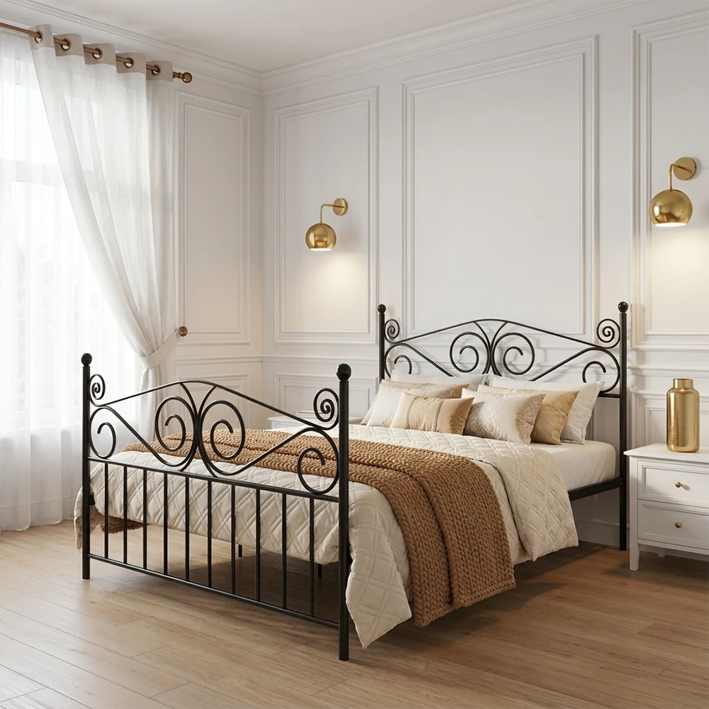 CCX-202-001-cama-casal-classica-elizabeth-preto-01 Cama de Ferro Casal Clássica Elizabeth - preto — vista frontal | Camas e Beliches