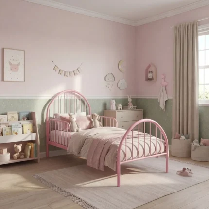Cama Solteiro de Ferro Hope - rosa — vista ampla | Camas e Beliches