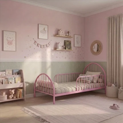 Mini Cama Infantil Montessoriana de Ferro Hope - rosa — vista ampla | Camas e Beliches